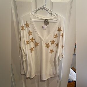 NWT Vocal Long Sleeve With Stars Tee Off White Size 1X